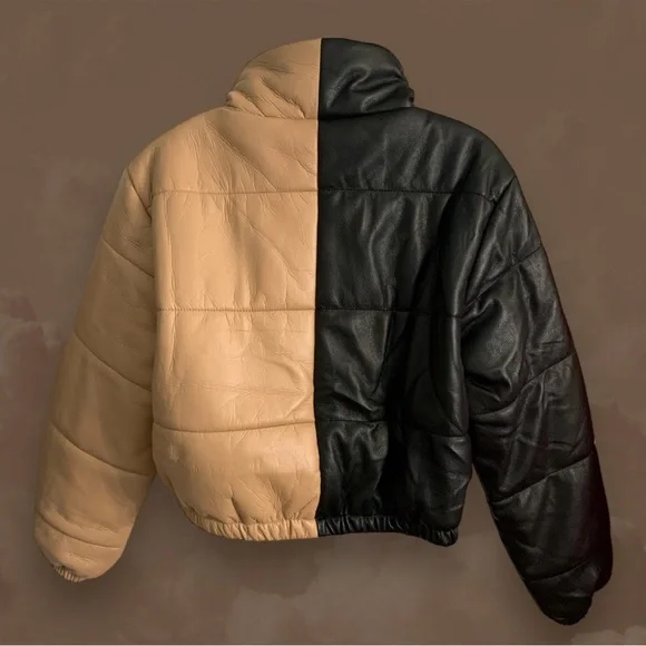 ⭐️HOST PICK🛍️*NEW* Faux Leather Color Block Coat Size Small - Picture 2 of 9